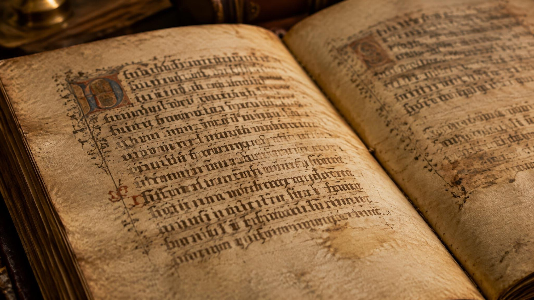 Open antique manuscript with handwritten script