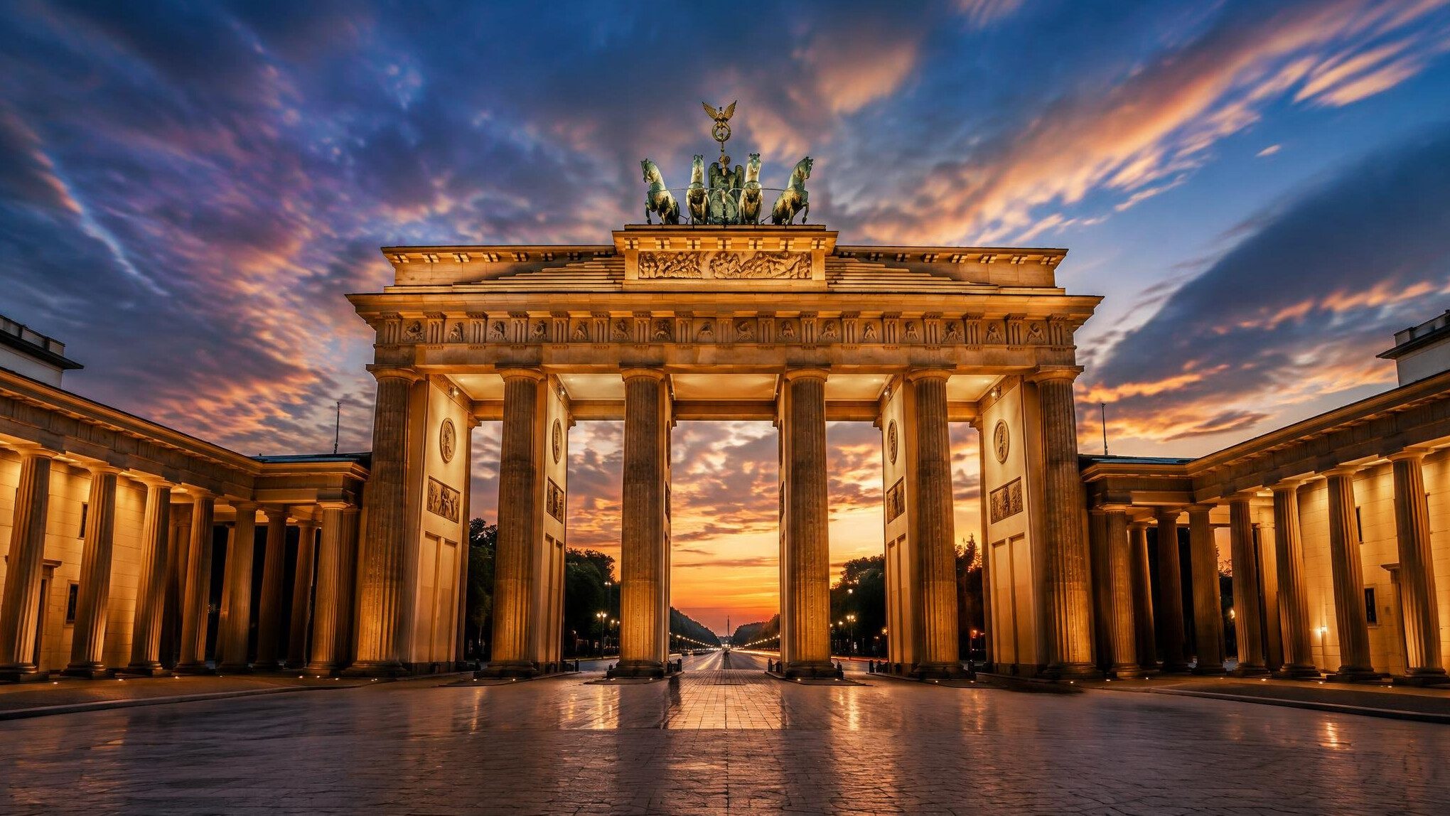 Brandenburg Gate in Berlin illuminated at dusk