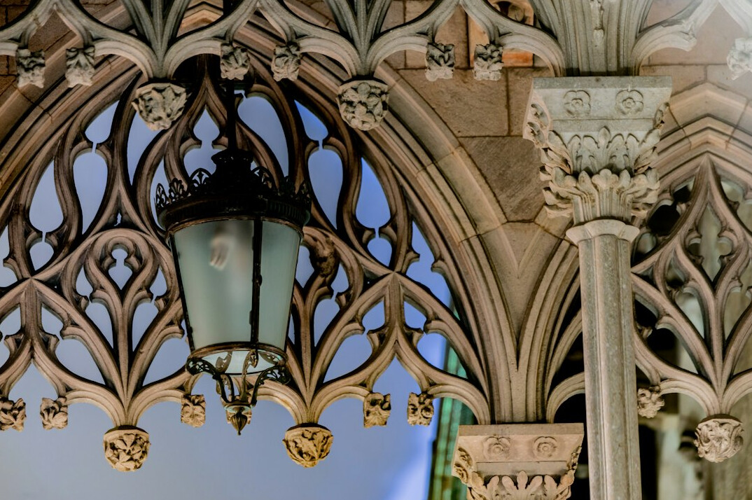 Intricate gothic stone carving and tracery detail