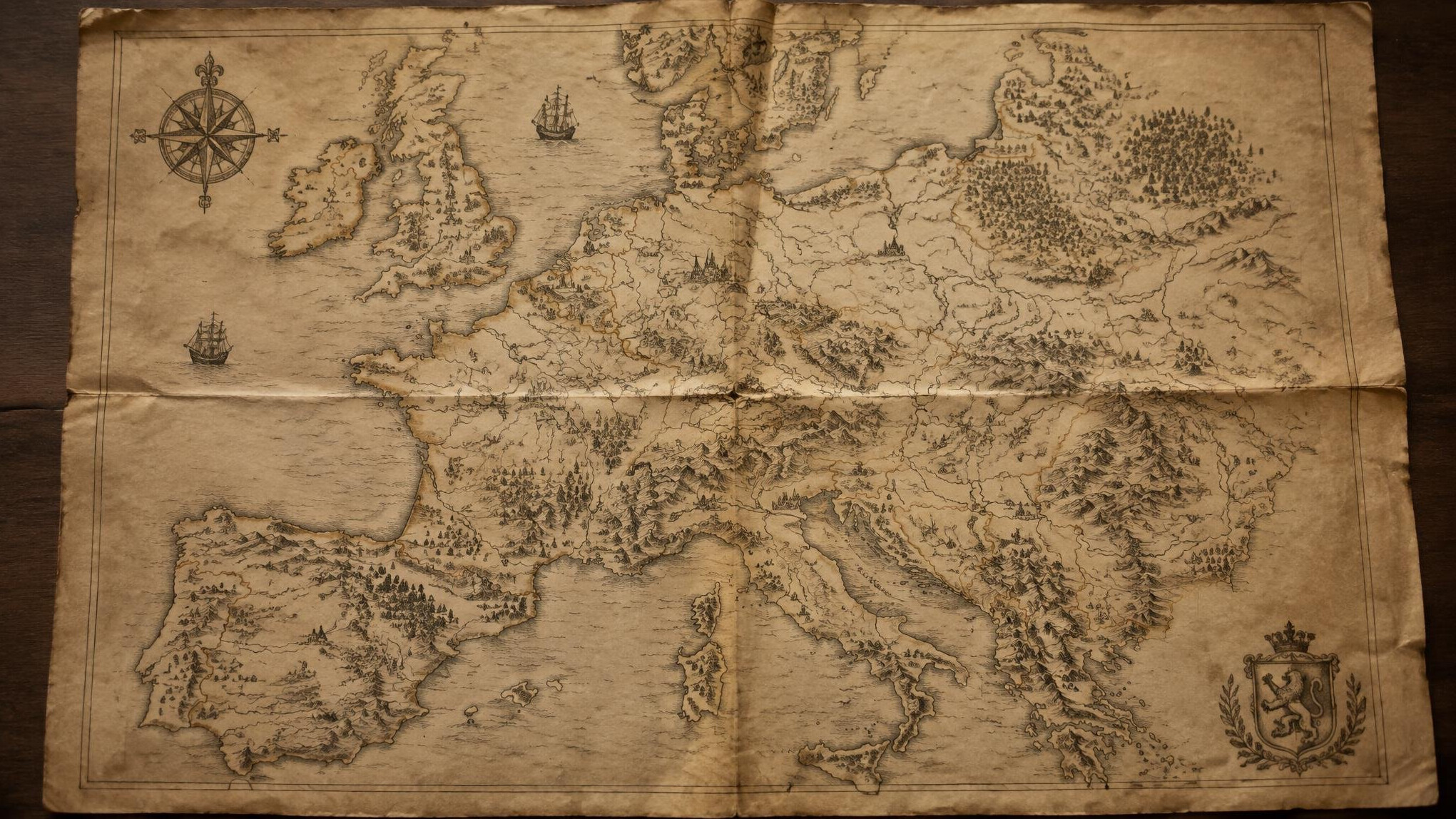 Antique hand drawn map on aged parchment